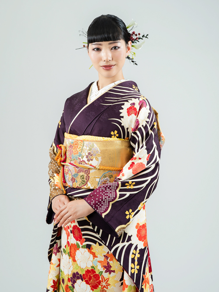 高級振袖レンタル】A-1 波・花 MLサイズ 紫｜KIMONO-PRO
