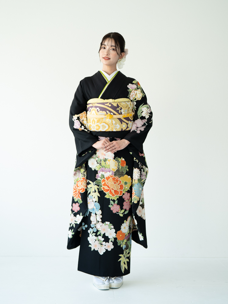 高級振袖レンタル】K-14 花 MLサイズ 黒｜KIMONO-PRO（キモノプロ