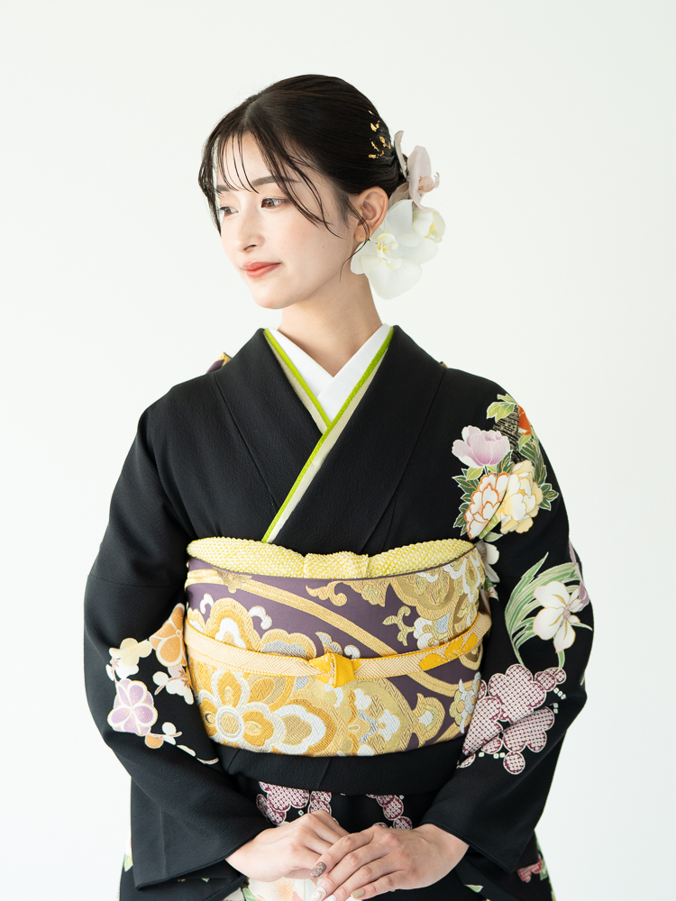 高級振袖レンタル】K-14 花 MLサイズ 黒｜KIMONO-PRO