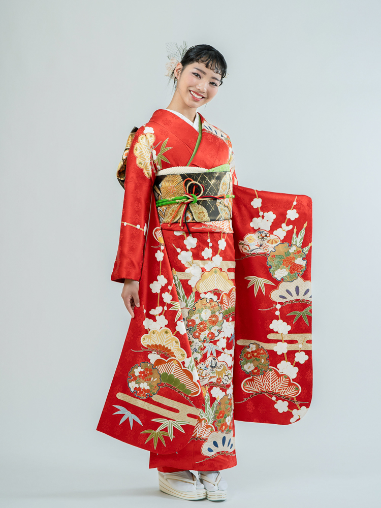 高級振袖レンタル】K-13 松竹梅・雪輪 MLサイズ 赤｜KIMONO-PRO