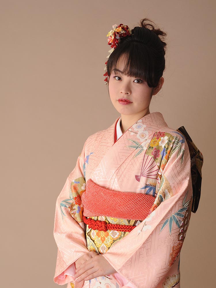 高級振袖レンタル】K-19 扇・松竹梅 MLサイズ ピンク｜KIMONO