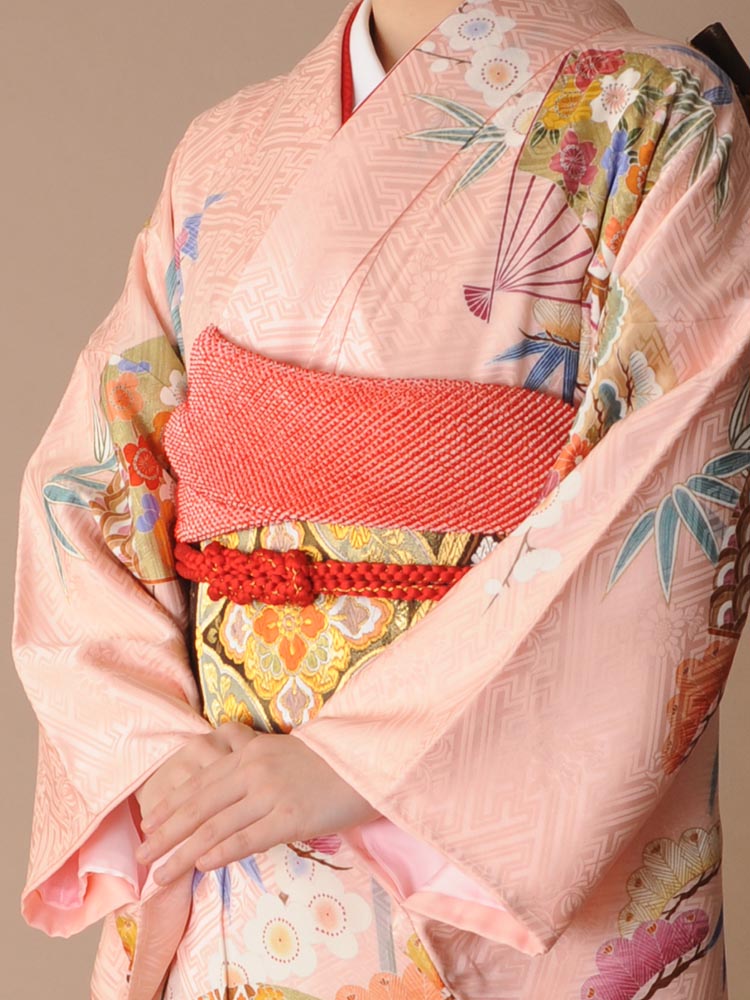 高級振袖レンタル】K-19 扇・松竹梅 MLサイズ ピンク｜KIMONO