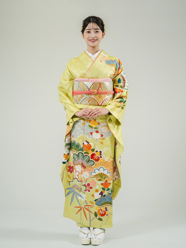 高級振袖レンタル】K-20 松竹梅・橘 Lサイズ 黄緑｜KIMONO-PRO