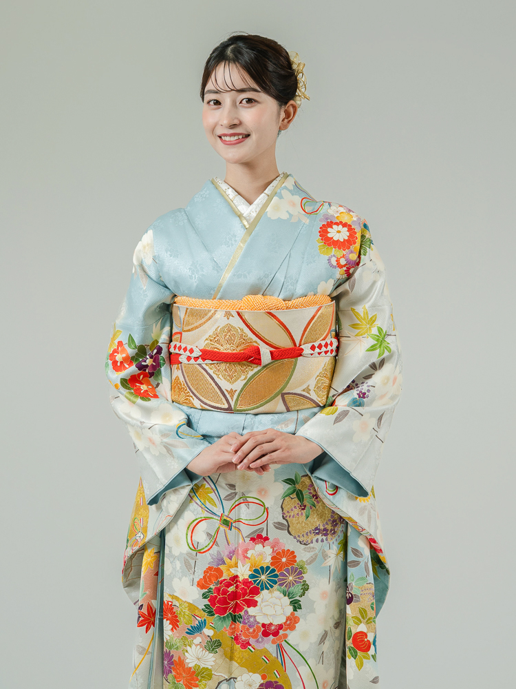高級振袖レンタル】K-21 薬玉・檜扇 Lサイズ 水色｜KIMONO-PRO