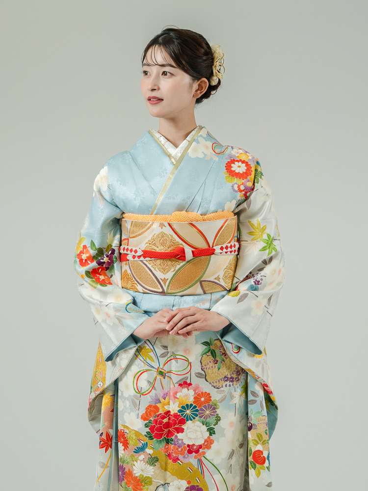 高級振袖レンタル】K-21 薬玉・檜扇 Lサイズ 水色｜KIMONO-PRO