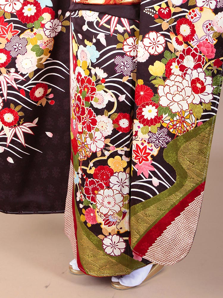 高級振袖レンタル】K-9 波・花 MLサイズ 茶｜KIMONO-PRO（キモノプロ