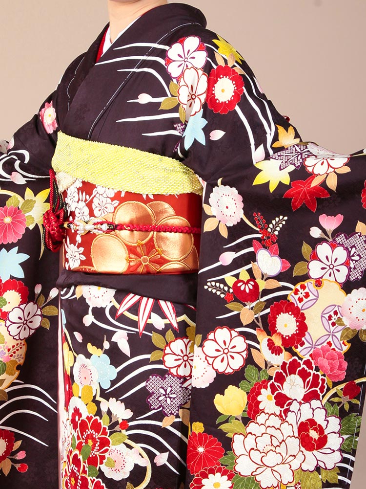 高級振袖レンタル】K-9 波・花 MLサイズ 茶｜KIMONO-PRO（キモノプロ