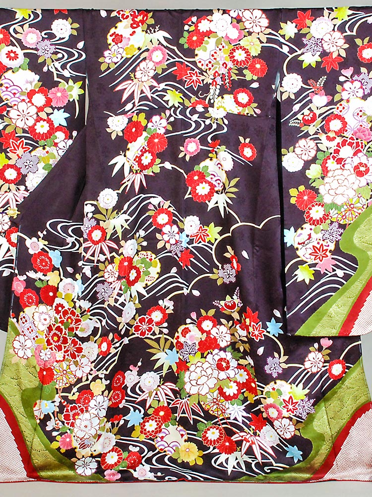 高級振袖レンタル】K-9 波・花 MLサイズ 茶｜KIMONO-PRO（キモノプロ
