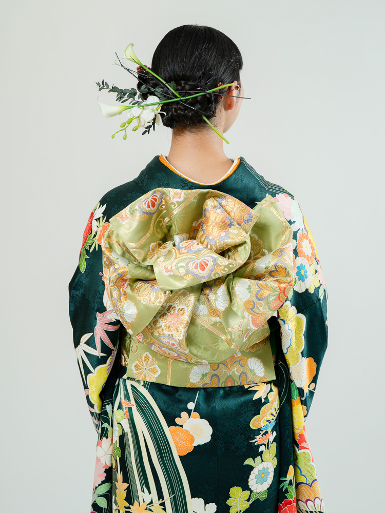 振袖 正絹 京友禅 濃緑地花文様 お仕立て上がり lf203 No.1132 【新品振袖/京友禅】【緑】癒しのパワーがある深緑と上品に