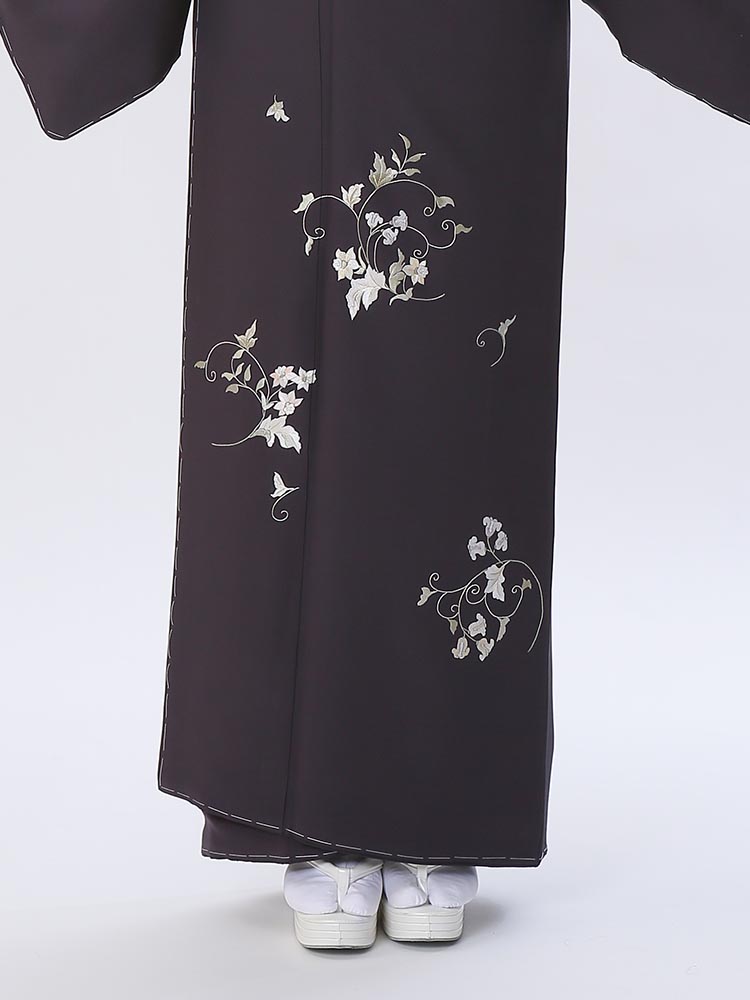高級訪問着レンタル】h-415 渋め 刺繍 MLサイズ 草花｜KIMONO
