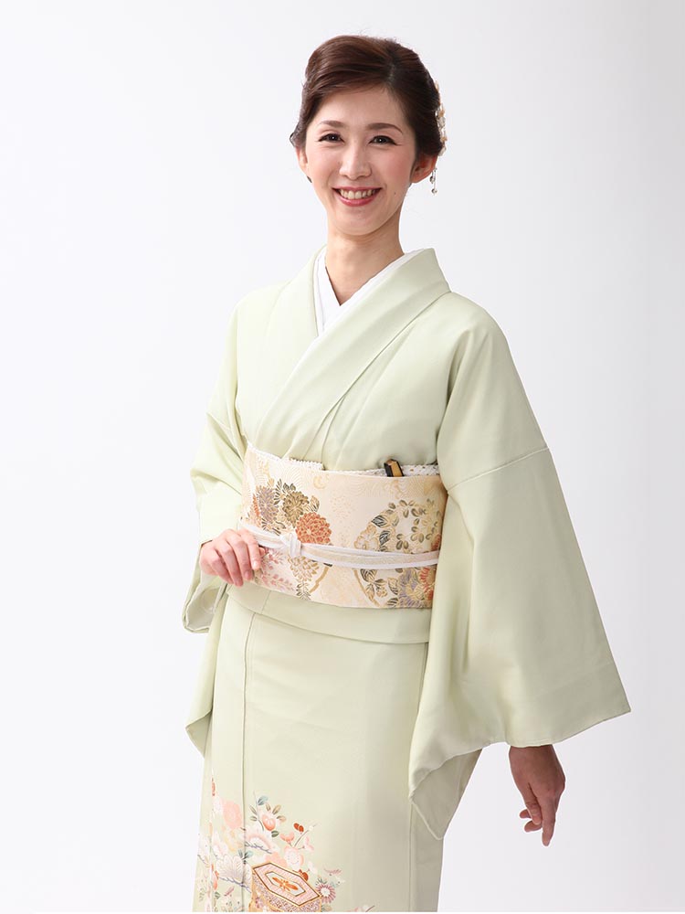 色留袖　兼　附下　着物　くすみグリーン　ベージュ／483 色留袖 着物 くすみグリーン 金彩加工 金駒刺繍 裄67 M 新古品 sn54