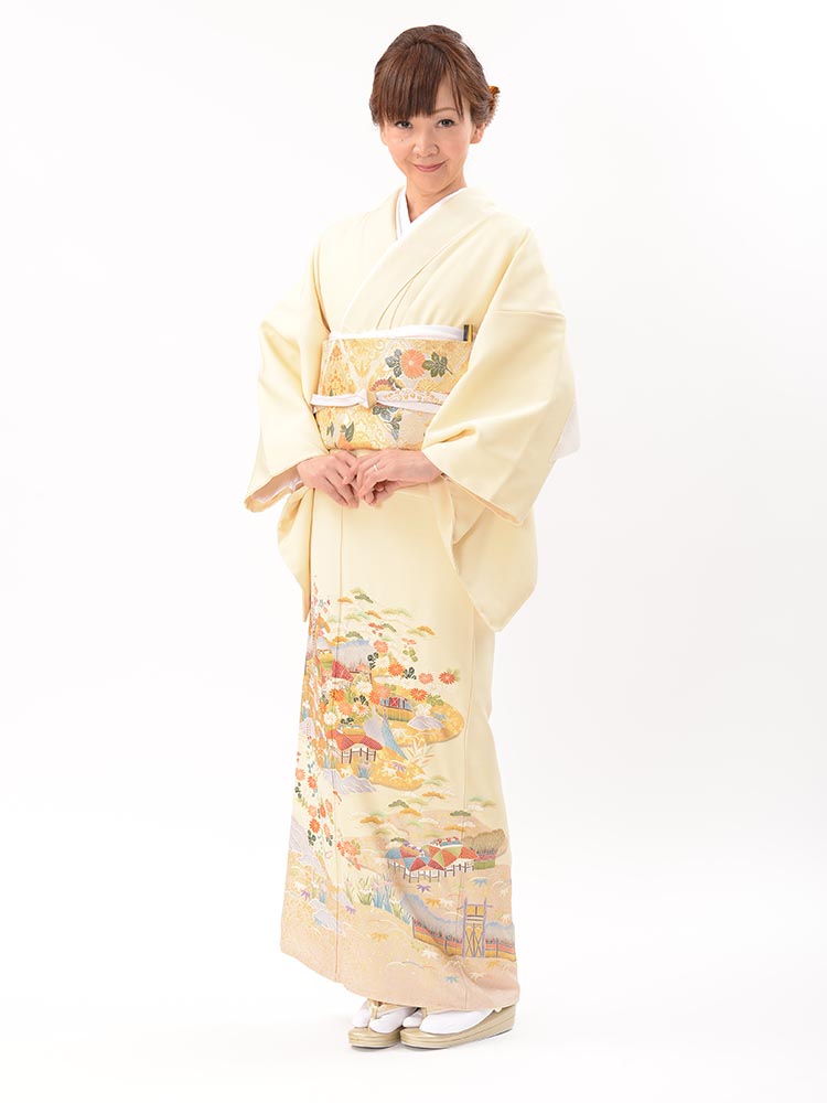 振袖　正絹　黄色系　クリーム色　桜　雪輪　　No.109 振袖 正絹 黄色系 クリーム色 桜 雪輪 No.109 （カテゴリトップ