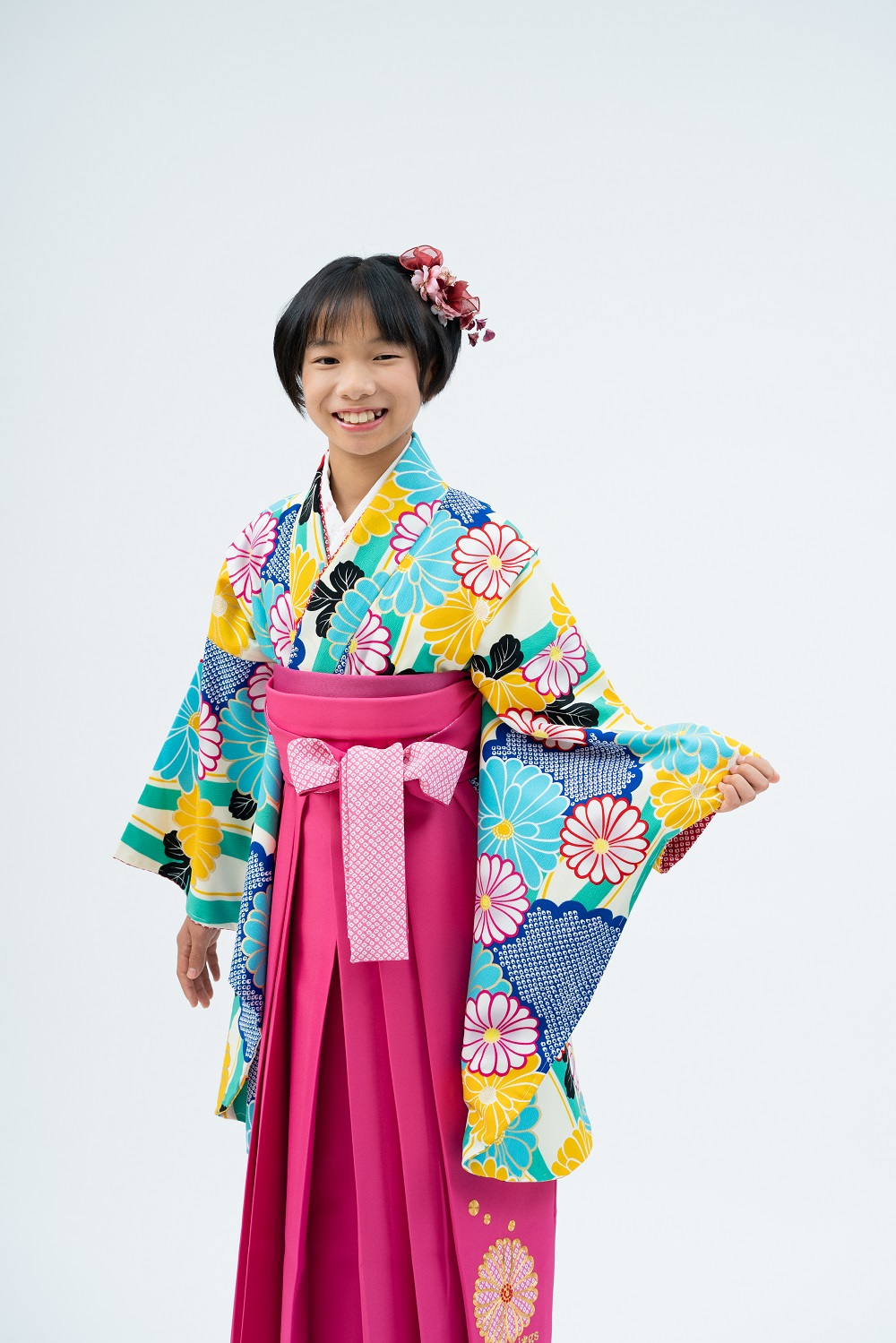 小学生 卒業式 袴 花柄 着物 Mサイズ 美品！ 小学生 卒業式 卒業袴 花