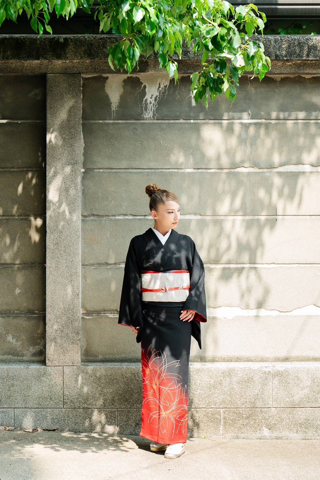 高級訪問着レンタル】hs-3 黒・赤 花柄 Lサイズ 花｜KIMONO-PRO