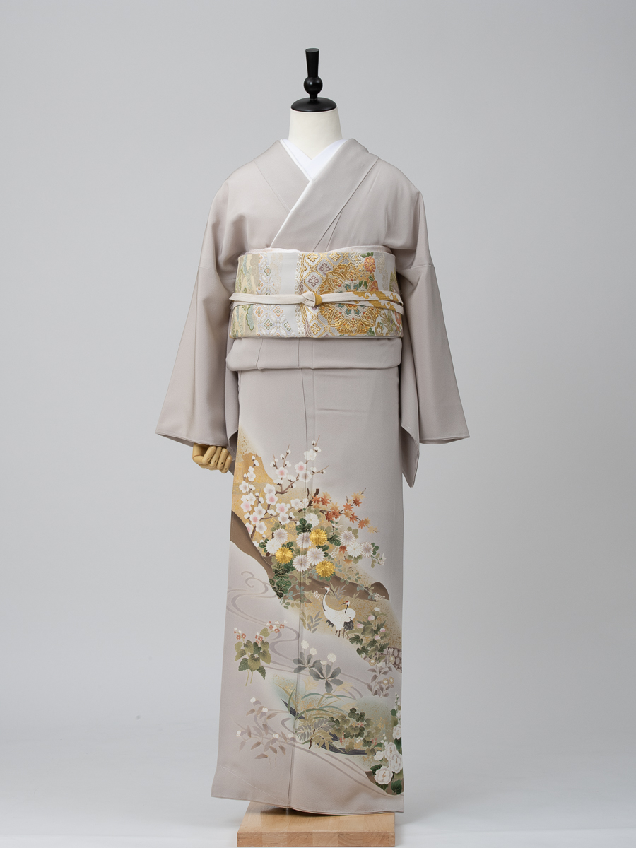 高級色留袖レンタル】I-133 水色 青海波に花々 LLサイズ 青海波