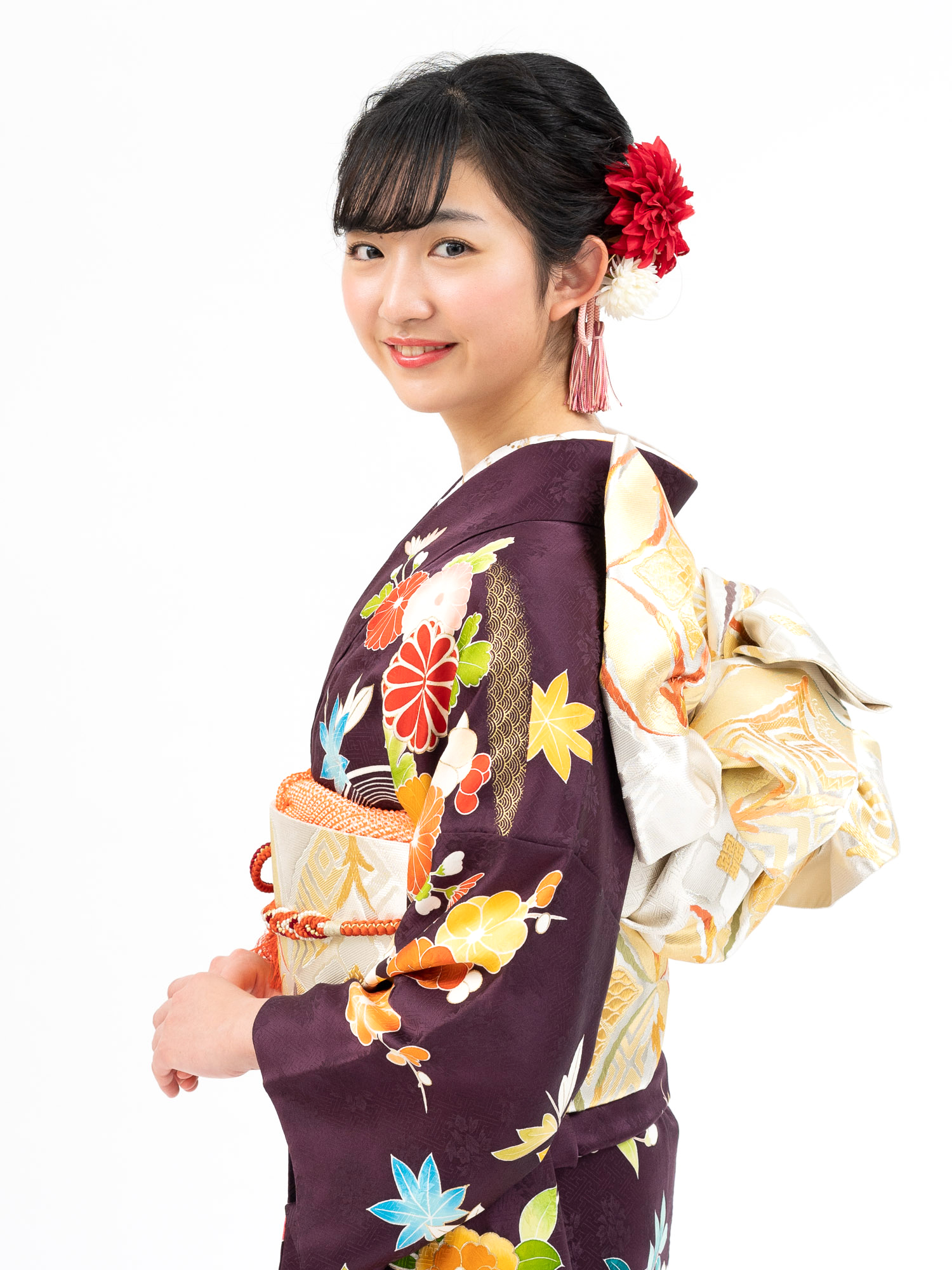 最高級の京友禅振袖レンタル】古典柄の花尽くし Mサイズ 濃紫色・品番 
