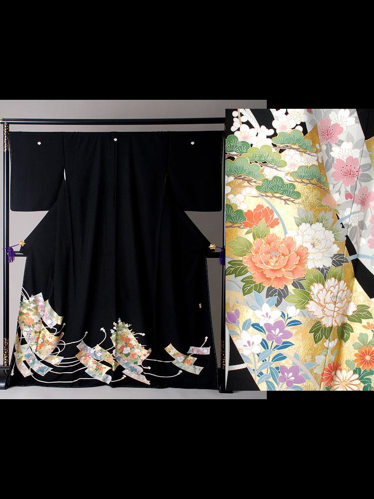 ふくよかサイズの黒留袖レンタル。品番T-327。幅広なので、ぽっちゃりさん対応です。