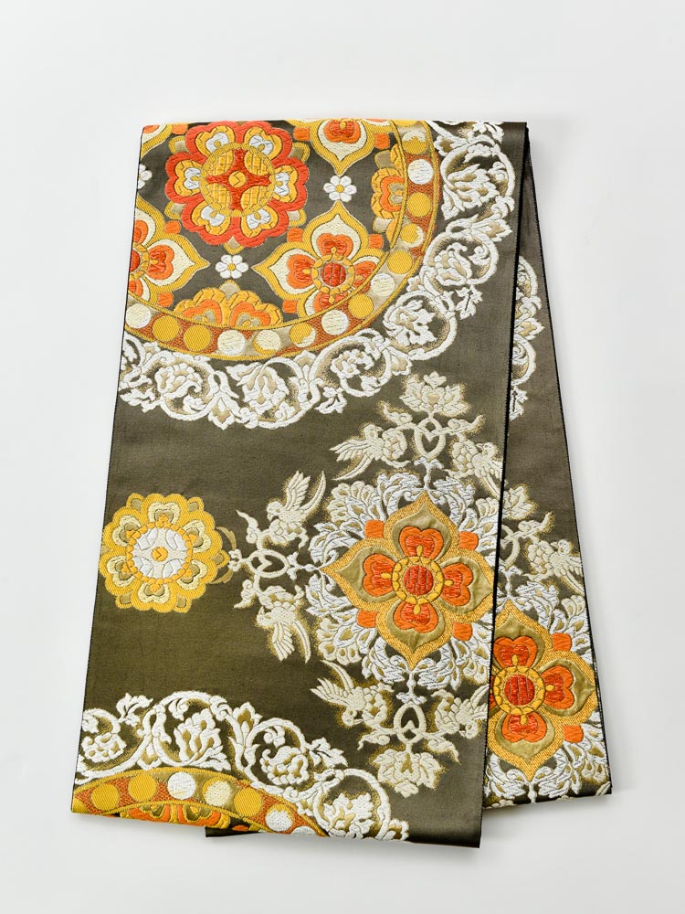 高級振袖帯レンタル】 furisodeobi-275 西陣織 チャコールグレー系