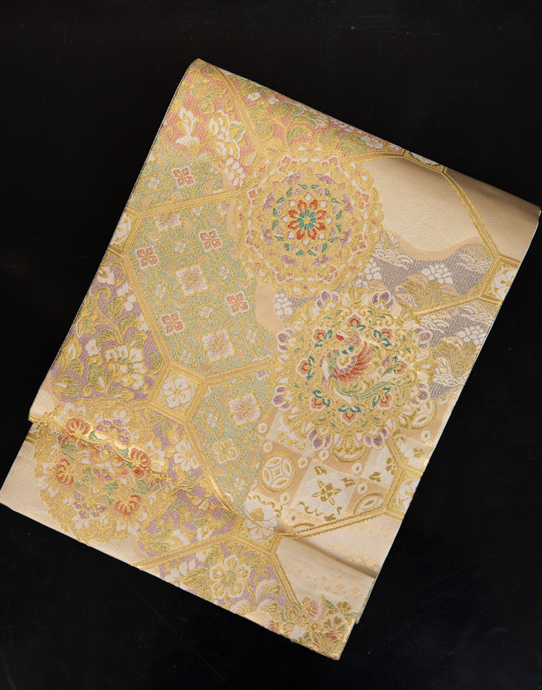 正倉院鳳凰花文金地高級袋帯金糸 kimono obi nishijin