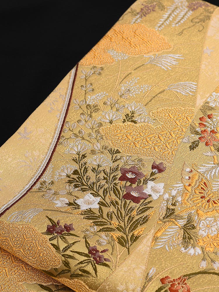 高級帯レンタル】obi-23-207 加納幸謹製 琳派に蝶柄 金 サイズ 琳派に