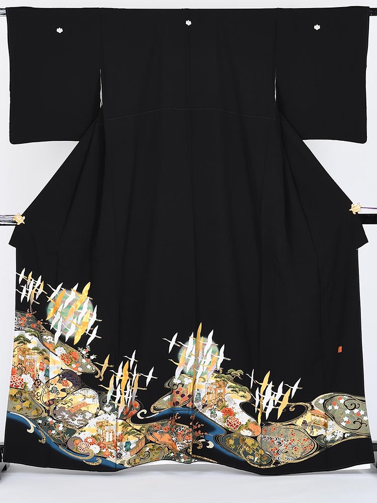 高級黒留袖レンタル】kansai-6 山本寛斎ブランド・光林水 Sサイズ 鶴