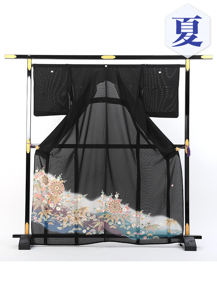 夏物・大きいサイズの高級黒留袖レンタル】rt-4 夏の絽黒留袖レンタル