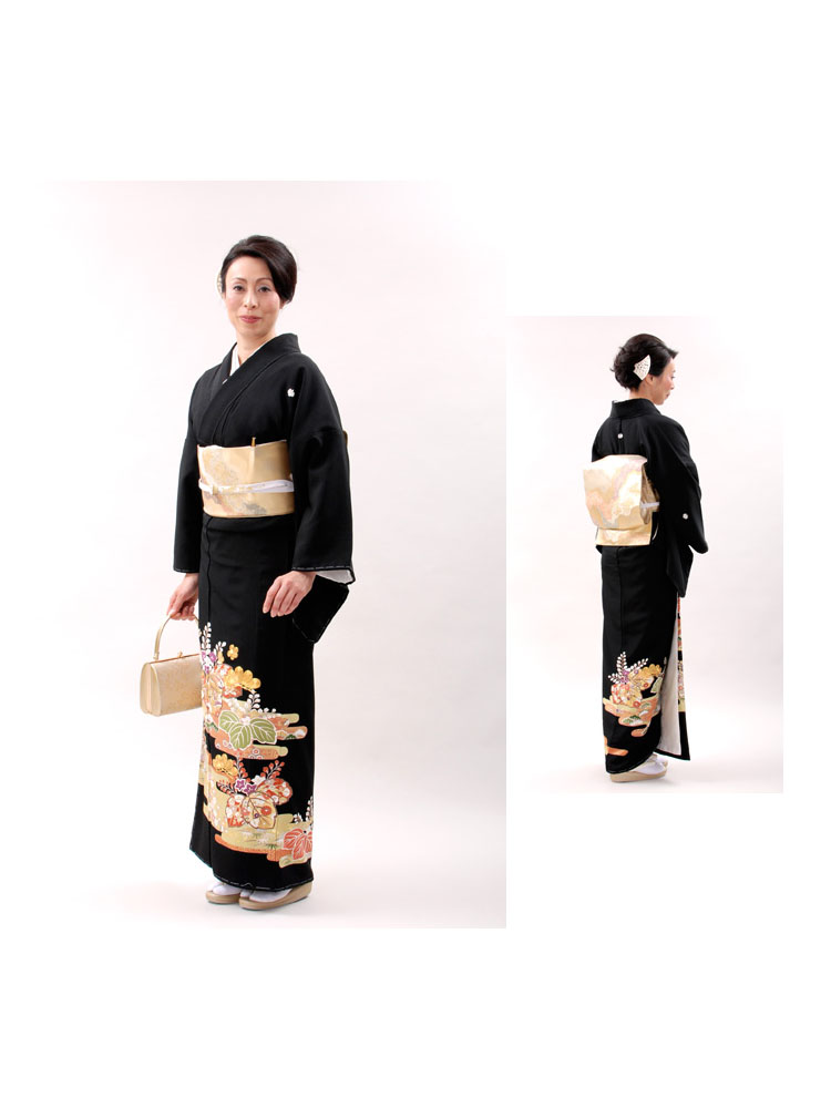 豪華な金駒刺繍　鶴　正絹黒留袖　結婚式　フォーマル　165cm　a360 豪華な金駒刺繍 鶴 正絹黒留袖 結婚式 フォーマル 165cm a360